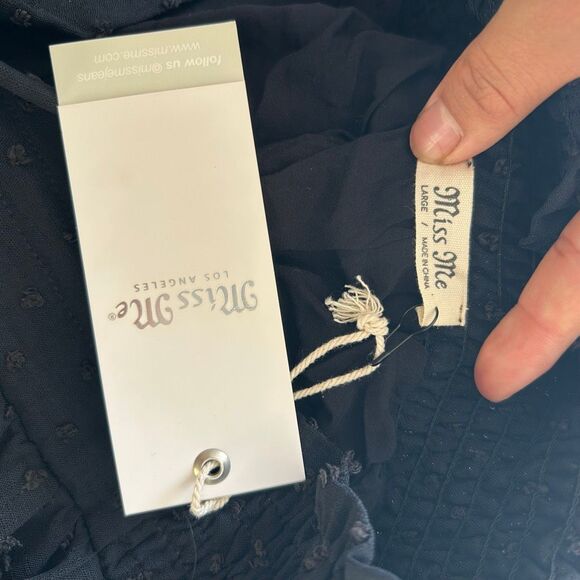 Miss Me NWT Black Swiss Dot Crochet Wide Leg Pants Size Large - Picture 4 of 15